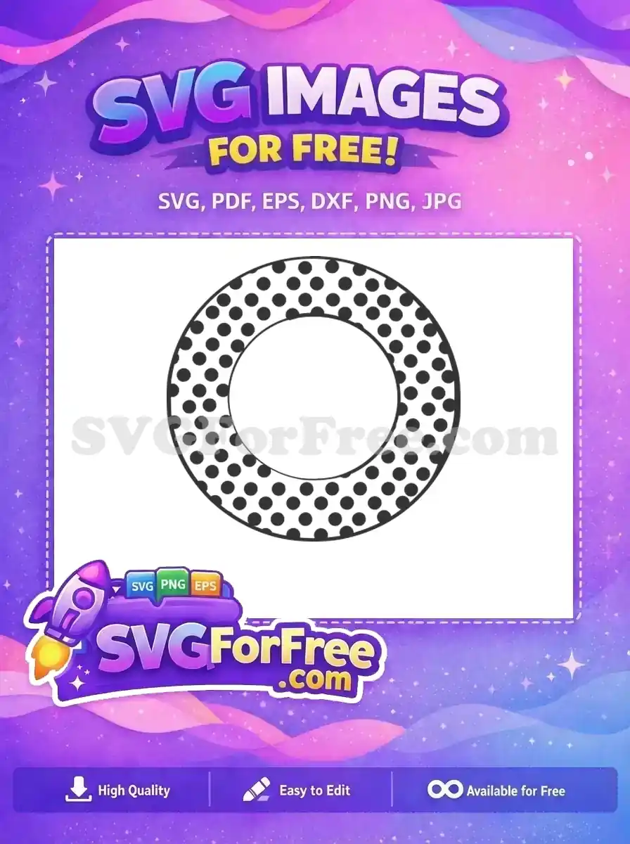 This free SVG features a bold, concentric circle design with a playful polka dot pattern on the outer ring. A free, modern graphic.