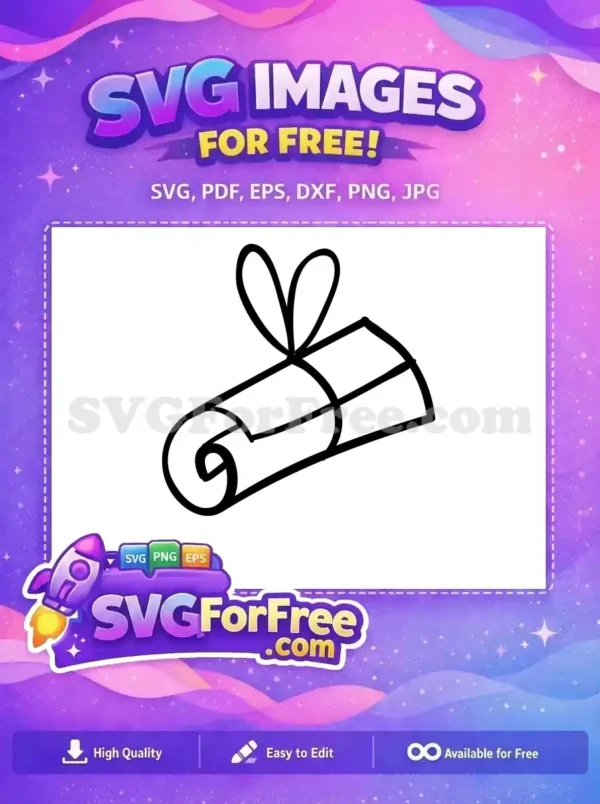 A free doodle-style scroll SVG, elegantly tied with a ribbon, symbolizing a diploma or important document. This free design is ideal for various projects.