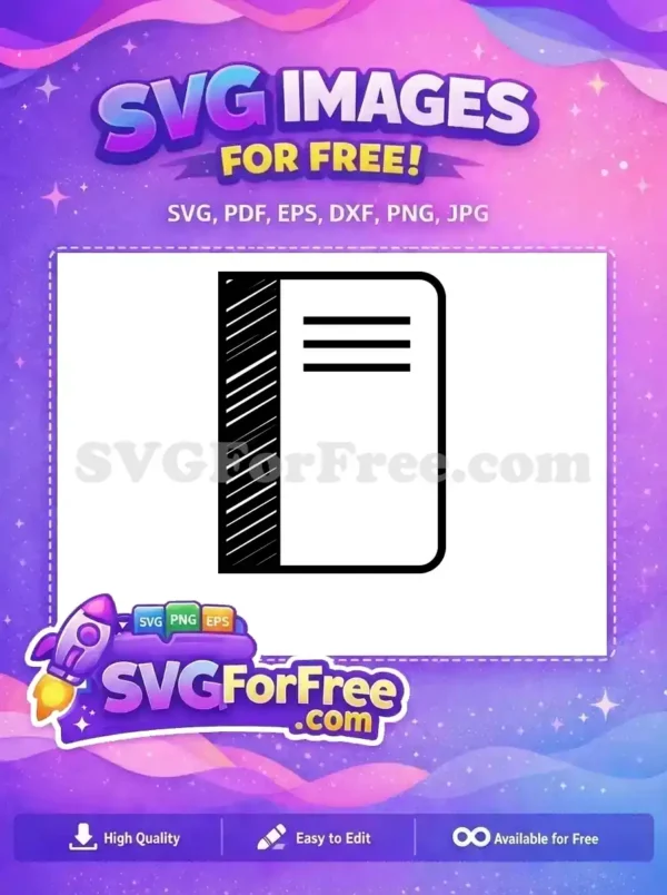 A free minimalist black and white book icon with diagonal spine lines and horizontal text lines. Ideal free design for web applications.