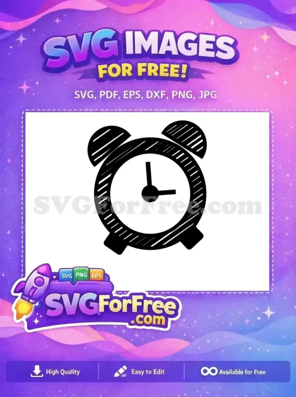 Access this free hand-drawn alarm clock SVG, a classic time icon with a unique sketchy style for your creative projects. Download this free design!