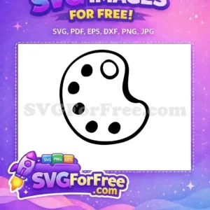 Free Artist Palette SVG Design – Creative Crafting Freebie A free hand-drawn artist's palette SVG, showcasing six paint wells, five filled black, one empty. A versatile free design.