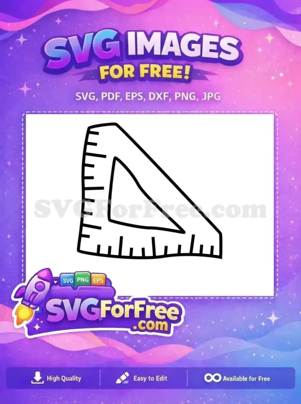 Free Hand-Drawn Set Square Ruler SVG Design for Projects A free design featuring a simple, hand-drawn black outline of a triangular set square ruler for measurement.