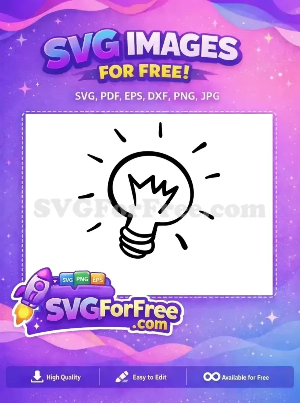 Free Idea Lightbulb SVG Design – Spark Your Creativity Free! A free design featuring a hand-drawn lightbulb with radiating lines, symbolizing a bright idea or innovation. This free design is perfect for various projects.