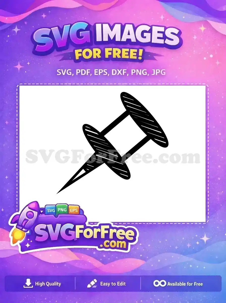 A free design featuring a black pushpin with a unique scribbled texture, perfect for creative digital projects. Download this free SVG.