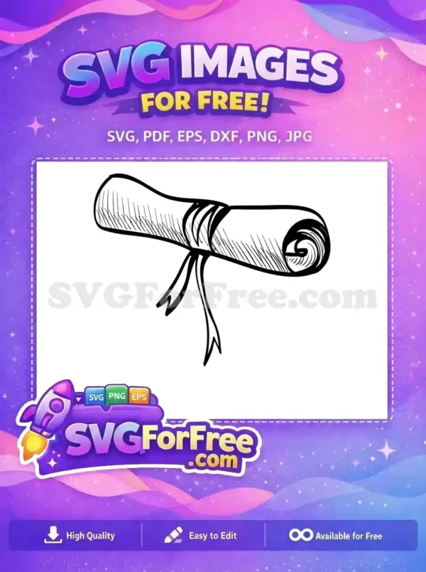 A charming, free hand-drawn scroll or diploma tied with a ribbon, a versatile free design for academic or vintage projects.