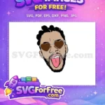 Free Pink Tongue Out Free Brown Heart Glasses Bad Bunny Cartoon Free SVG - Instant Download