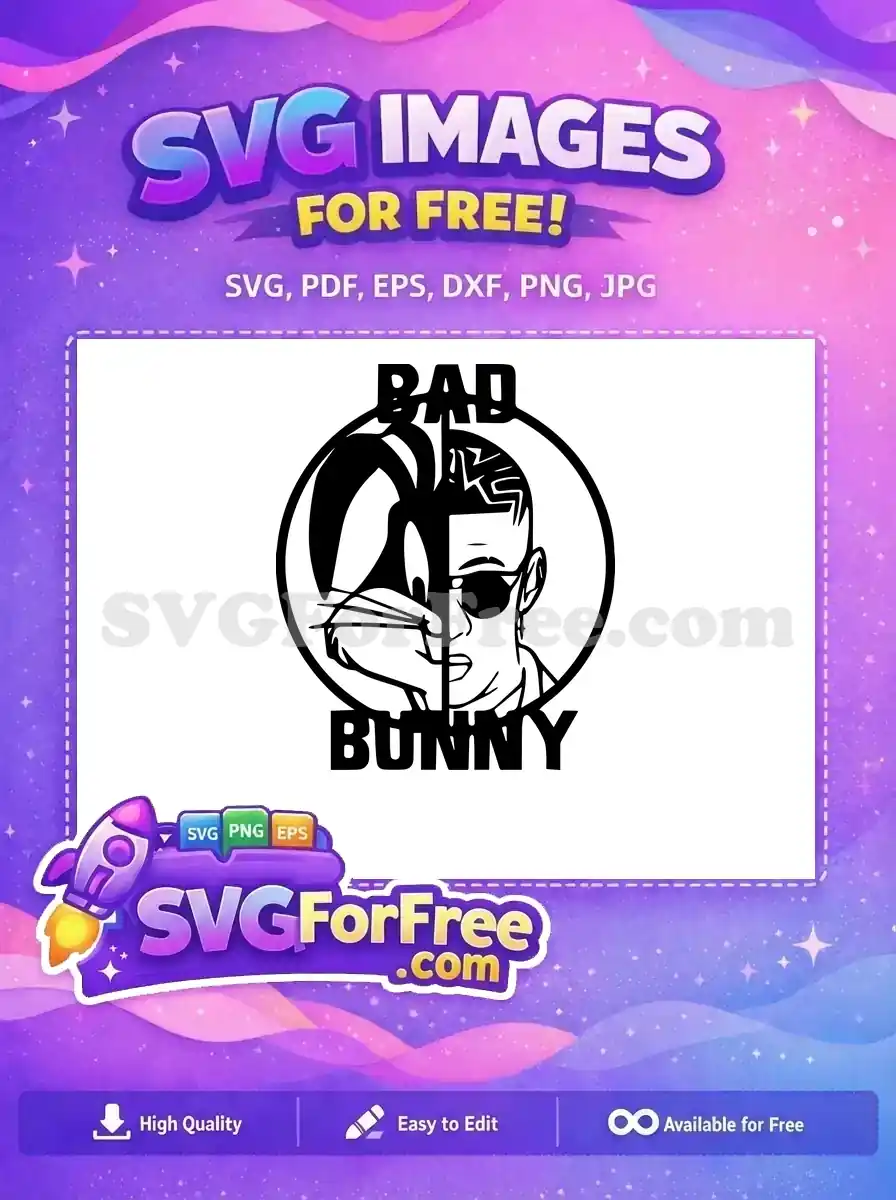 Free Bad Bunny Bugs Bunny split face SVG design, a unique fusion for fans. Ideal free vector art for crafts.
