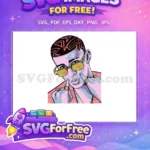 Free Pink Blue Free Gold Shades Bad Bunny Cartoon Free SVG - Instant Download