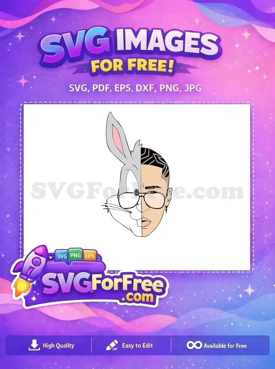 This free design showcases a creative mashup, half Bugs Bunny and half Bad Bunny, wearing cool glasses. A truly unique free graphic.
