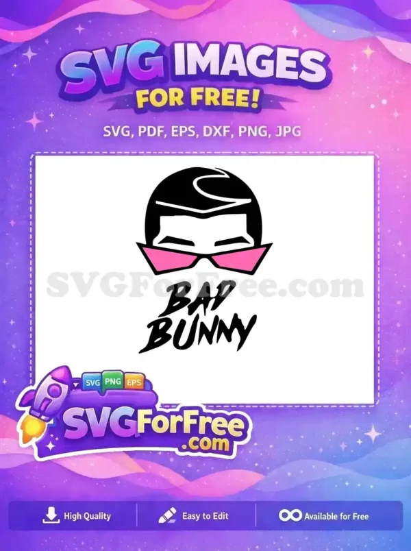 This free Bad Bunny logo SVG features the artist's iconic silhouette with bright pink sunglasses, perfect for fans to download.