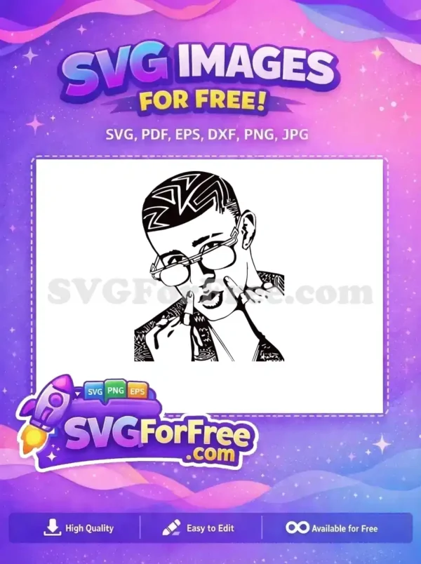 Free design: A bold black & white vector portrait of a person with glasses, unique haircut, and detailed patterns.