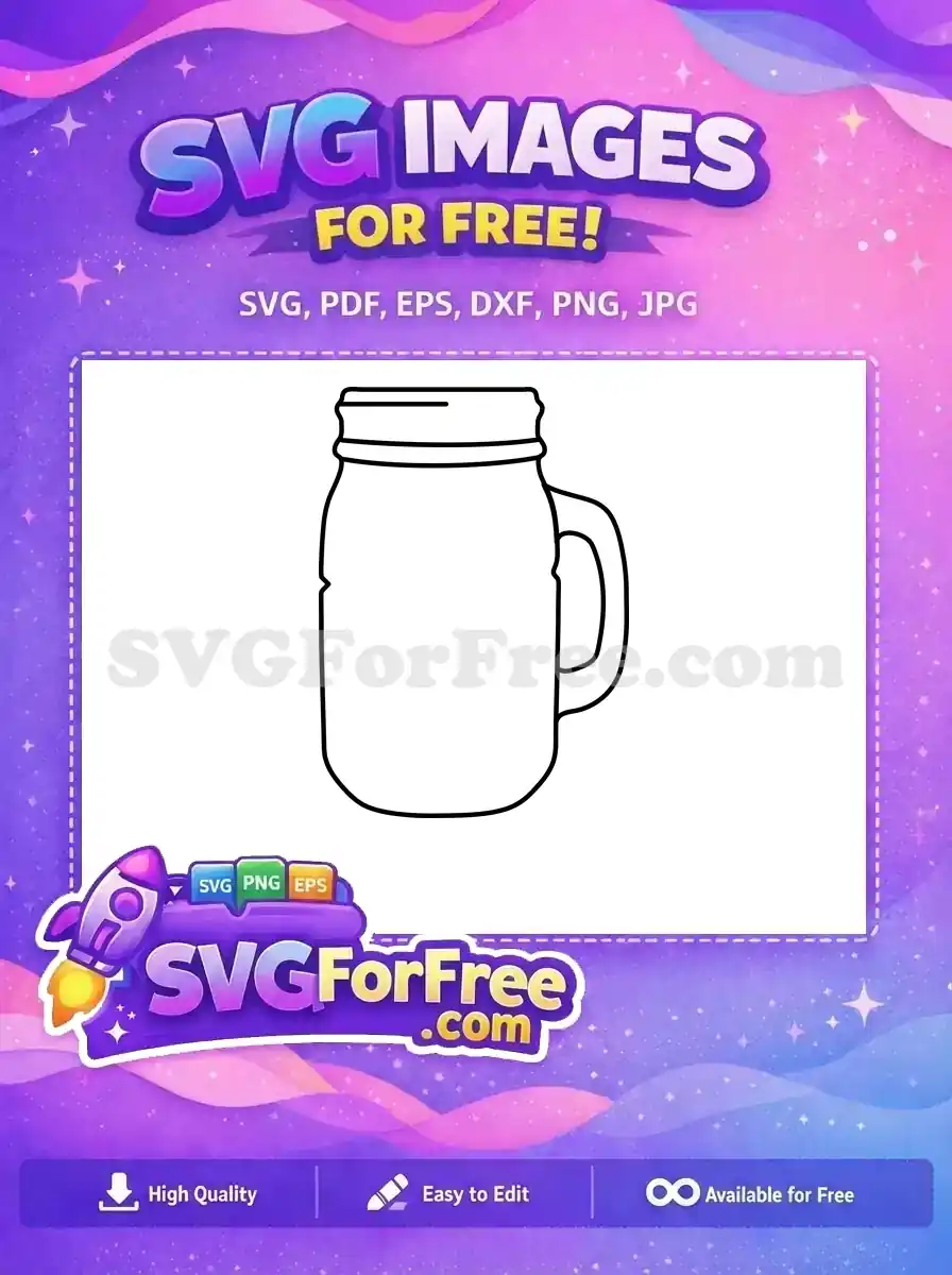 A clear outline of a classic mason jar with a handle and lid, offered as a free SVG for all your creative projects.