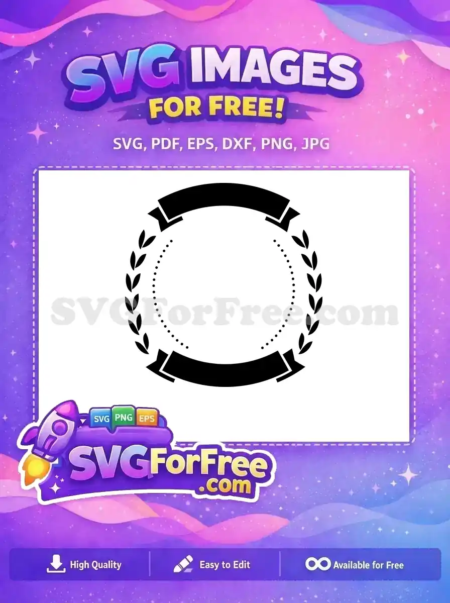A free elegant black laurel wreath with top and bottom banners and a dotted inner circle. Ideal for free badges and emblems.