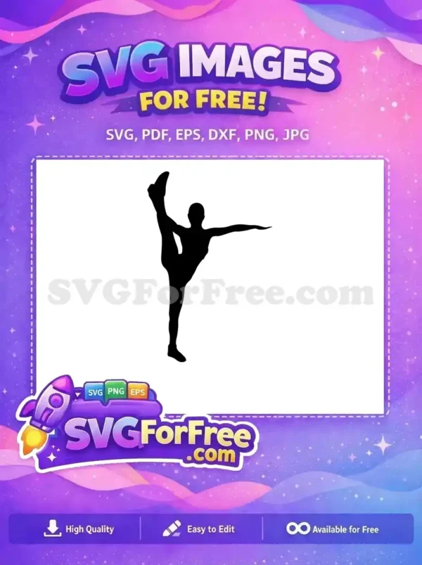 A stunning free design of a flexible dancer silhouette in a high kick pose, ideal for fitness and sports themed free SVG projects.