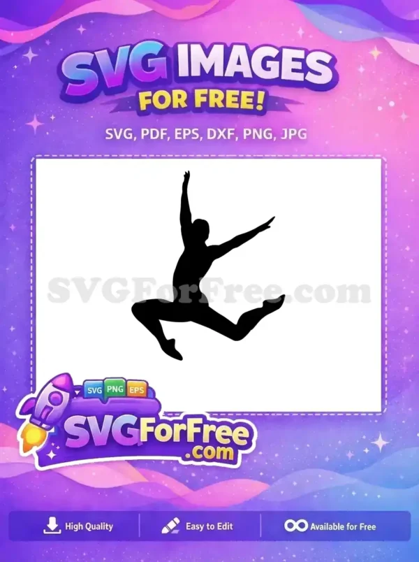Dynamic free dancer leap silhouette, perfect for creative projects. This free SVG offers elegant motion and artistic appeal.