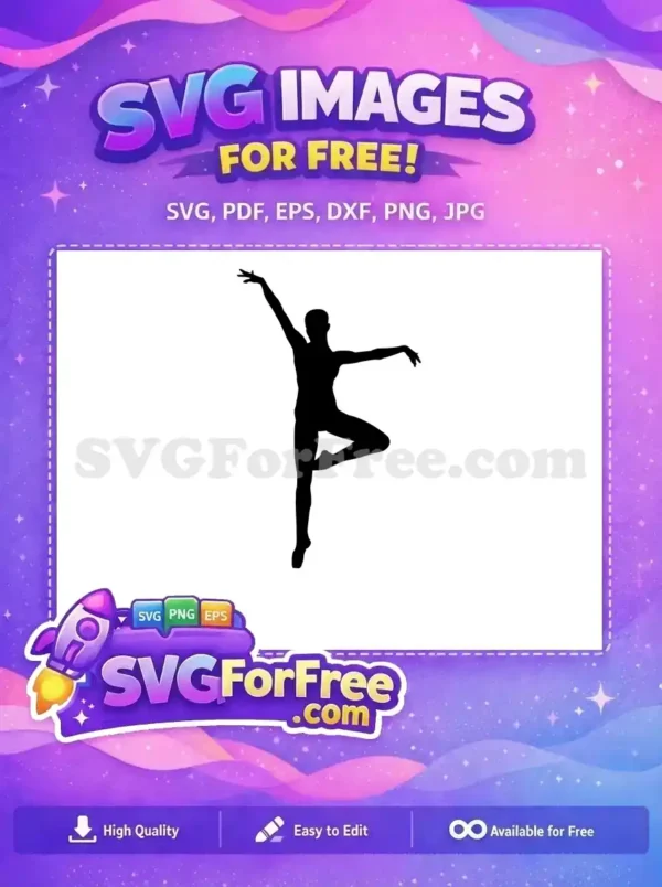 Graceful free ballet dancer silhouette, poised in an elegant arabesque, ideal for diverse artistic endeavors. A stunning free design.