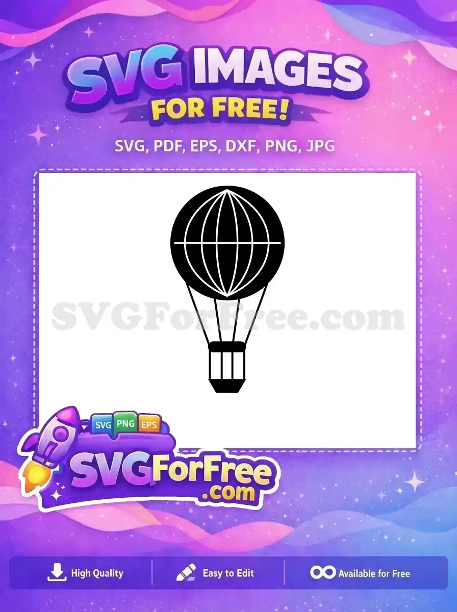 A clean, minimalist black hot air balloon icon, a fantastic free design for travel and adventure themes.