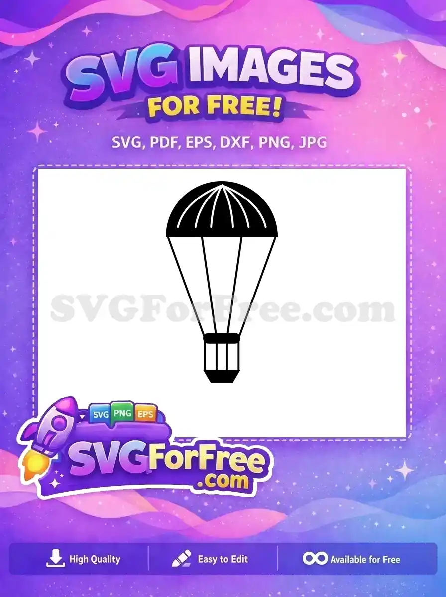 A compelling free black parachute icon with a basket, ideal for adventure. This free SVG design is versatile for various creative projects.