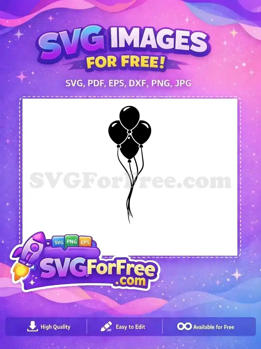 A cluster of four black silhouette balloons with elegant strings, a free design perfect for any celebration. Download this free graphic!