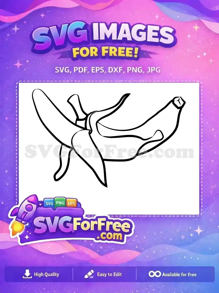 A free banana outline SVG, partially peeled, ideal for crafting and digital art projects. A versatile free design.