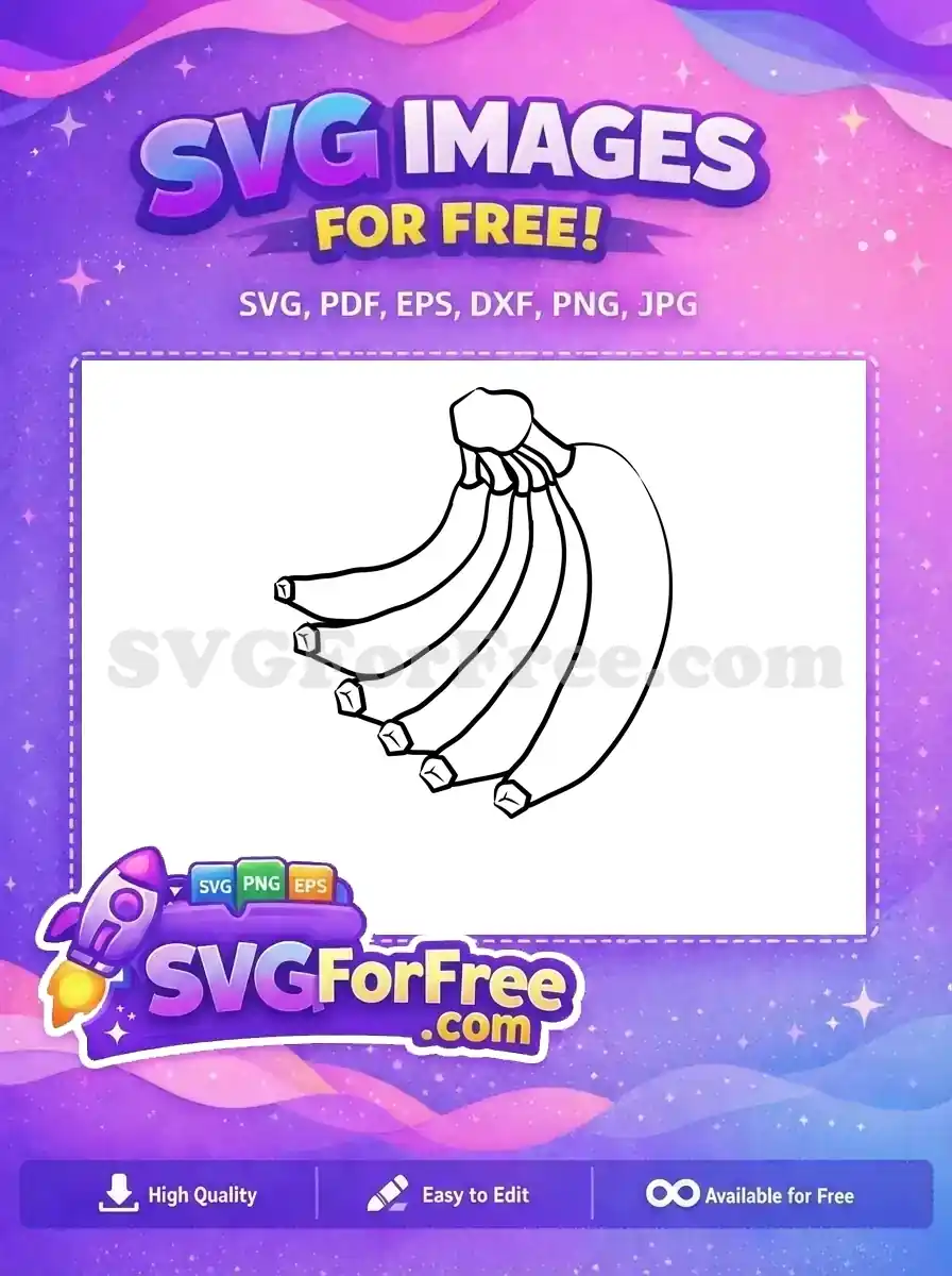 A detailed black and white outline of a bunch of ripe bananas, a delightful free SVG design for various crafts and projects.