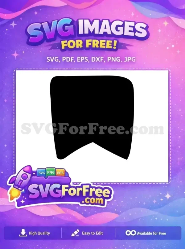 A simple, elegant free black silhouette of a classic banner or ribbon shape with a V-notch bottom. Perfect for labels and badges.