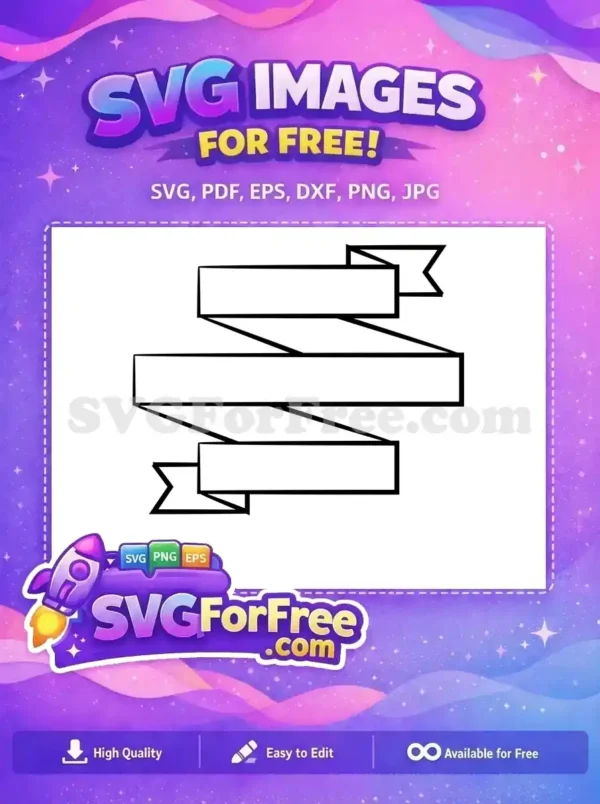 A free three-tiered blank ribbon banner SVG outline, perfect for adding custom text. This versatile free design is ready for your creative projects.