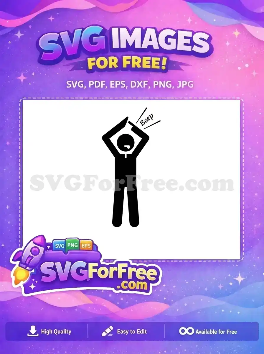 Dynamic free SVG of a stick figure referee blowing a whistle with 'Beep' text, perfect for sports or alert graphics. Download this free design now!