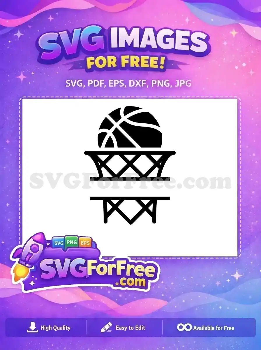 Dynamic free basketball net and ball SVG, perfect for sports enthusiasts. Download this free customizable design now!
