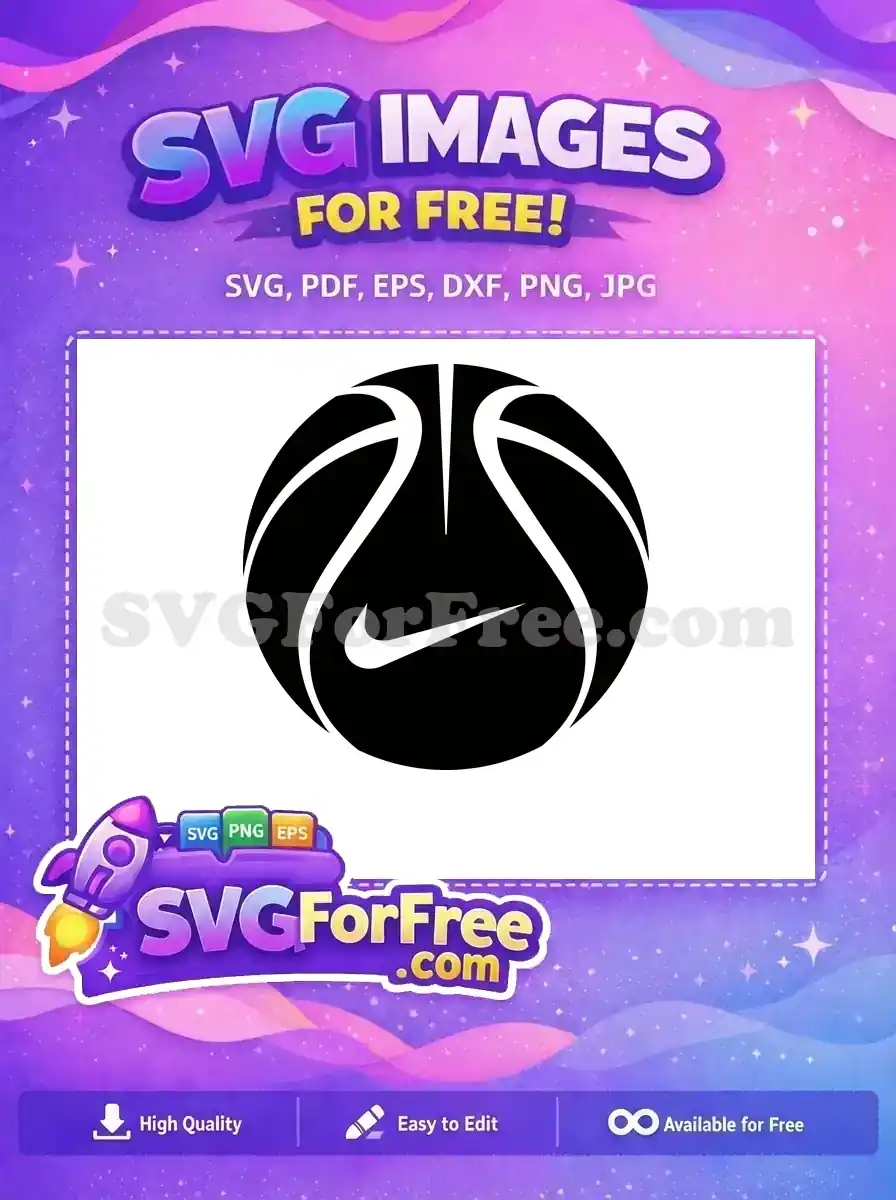 Get this free design: a striking black basketball icon featuring the iconic white Nike swoosh seamlessly integrated.