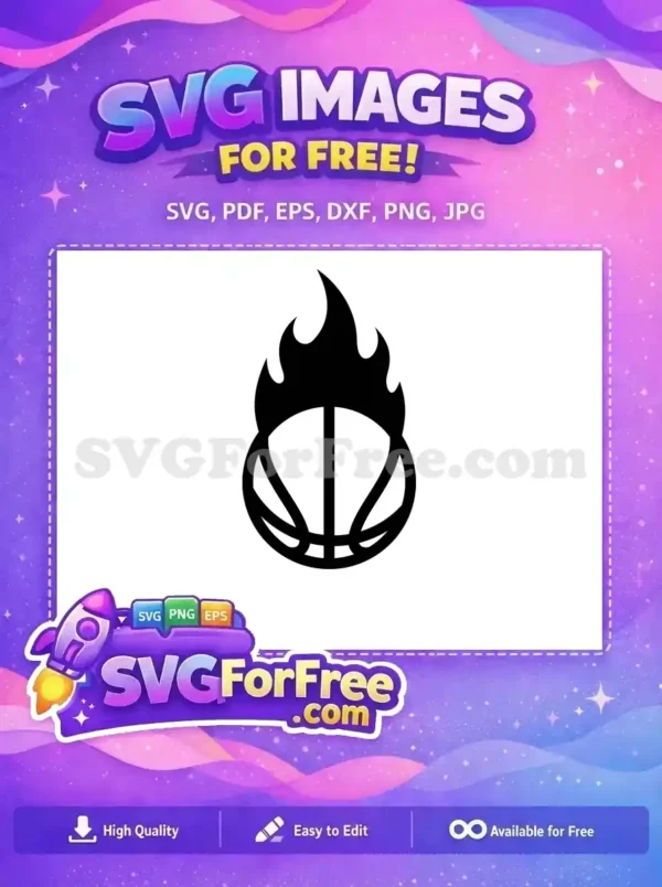 A striking free design featuring a basketball with bold flames rising above it, perfect for sports logos and apparel. Download this free SVG today!
