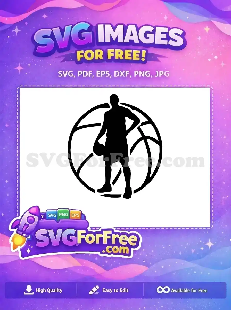 A striking free design featuring a basketball player silhouette within a basketball outline, ideal for sports branding.