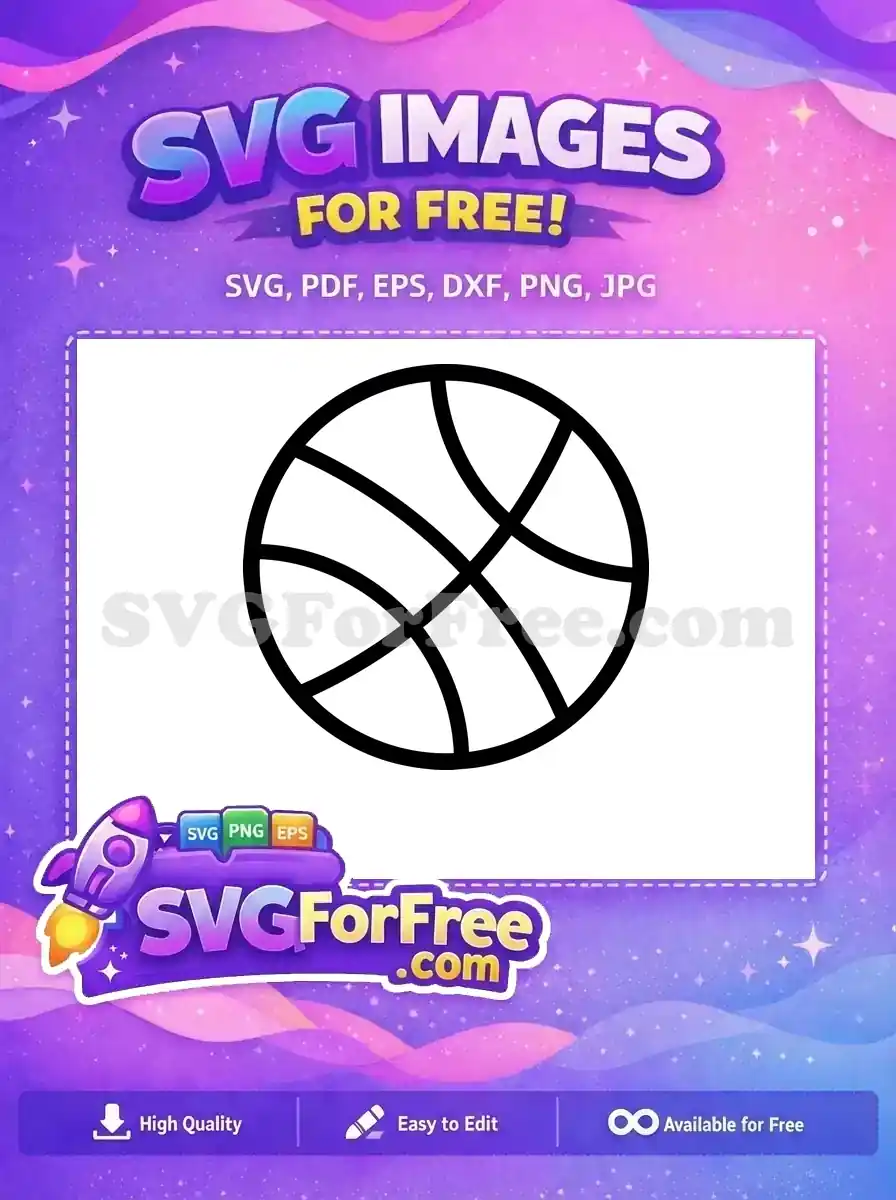 A free SVG outline of a basketball, featuring classic seam lines. Ideal for various creative projects and easy customization.