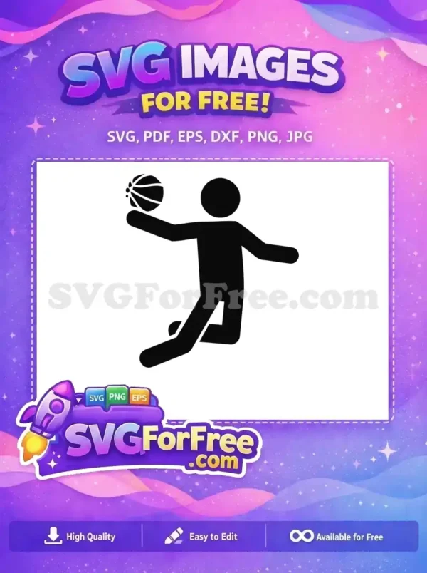 A dynamic free basketball player icon, mid-jump with a ball, perfect for sports-themed projects and designs.