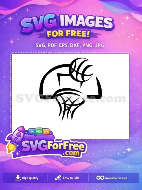 Dynamic free basketball hoop and ball SVG design, ideal for sports projects. A striking free vector graphic for all your creative needs.