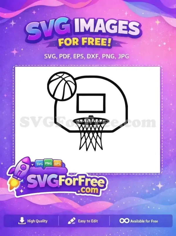 A clean, free vector graphic of a basketball hoop with a ball, perfect for any sports-themed design project.