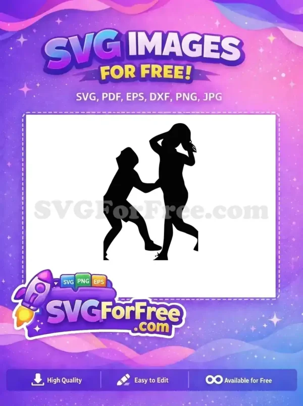 A free SVG silhouette showing one hooded figure aggressively reaching towards another person recoiling in defense. Powerful design.