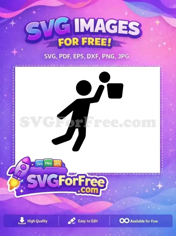 A free design icon depicting a stick figure in mid-air, successfully dunking a basketball into a square hoop. Free for projects.