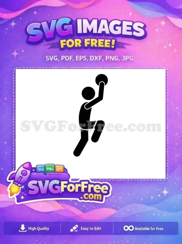Free Basketball Player SVG – Dynamic Sports Icon Design A free SVG icon of a basketball player in action, ready to shoot or dunk. A versatile free sports design.