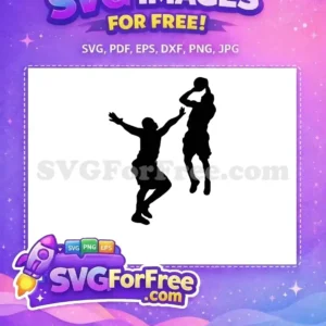 Free dynamic basketball players silhouette SVG, a powerful design showing a shot attempt and block. Download this free vector now!