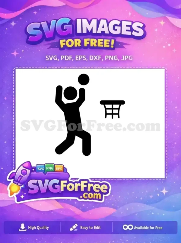 A free basketball player icon, a silhouette of a person shooting a ball towards a hoop. This free design is versatile.