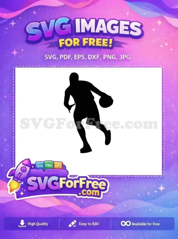 A free dynamic black silhouette of a basketball player dribbling, ready for your creative projects. Download this free design now!