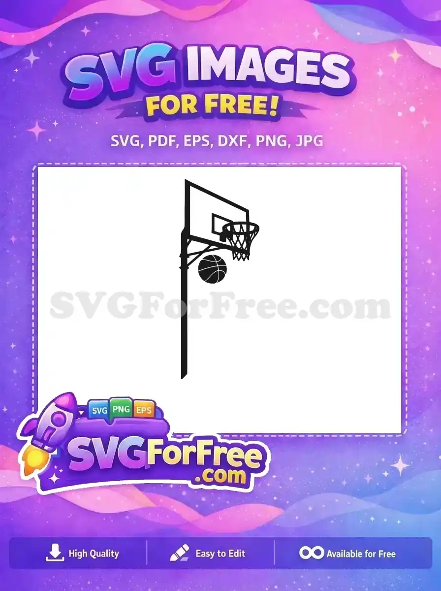 Free dynamic basketball hoop and ball SVG, ideal for sports-themed projects and digital crafts, ready to download.