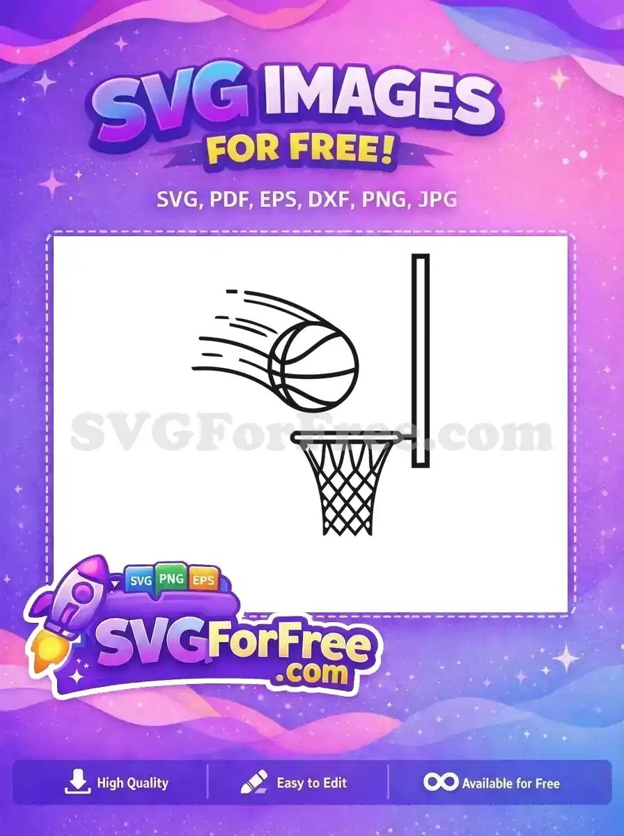 A dynamic free SVG of a basketball swishing through a hoop with motion lines, ideal for free sports-themed designs.