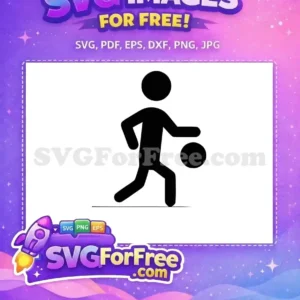 A free design featuring a black silhouette of a stick figure dribbling a basketball. Perfect for sports fans.