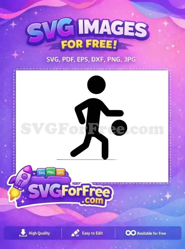 A free design featuring a black silhouette of a stick figure dribbling a basketball. Perfect for sports fans.