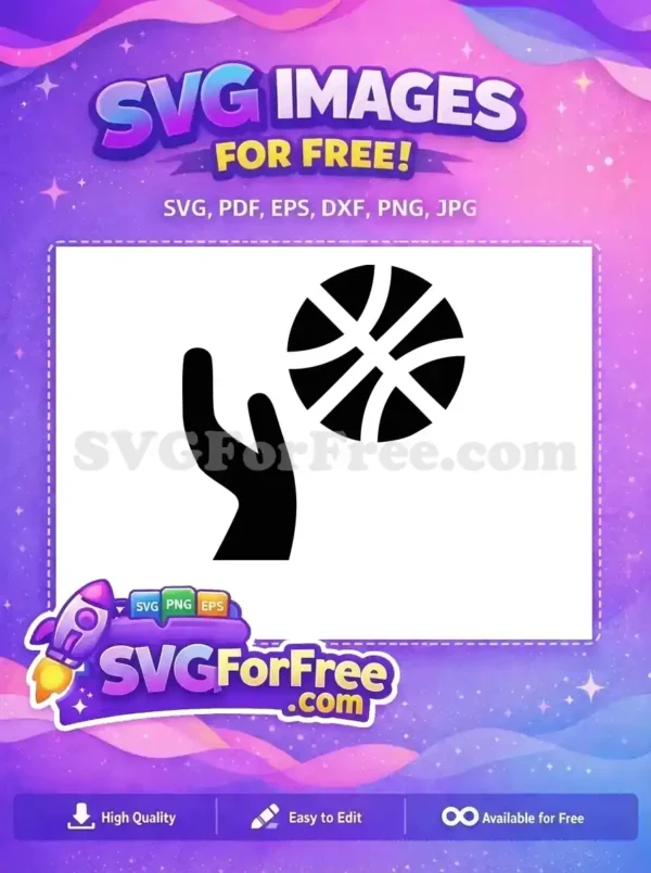 A free SVG icon depicting a hand reaching up to catch a basketball. This dynamic free design is perfect for sports enthusiasts.