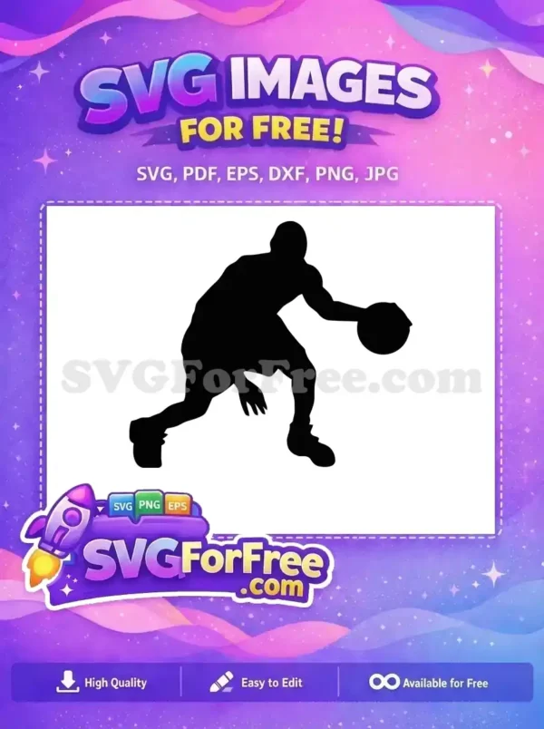 Free basketball player silhouette dribbling a ball, ideal for sports graphics. A versatile free design for posters and apparel.