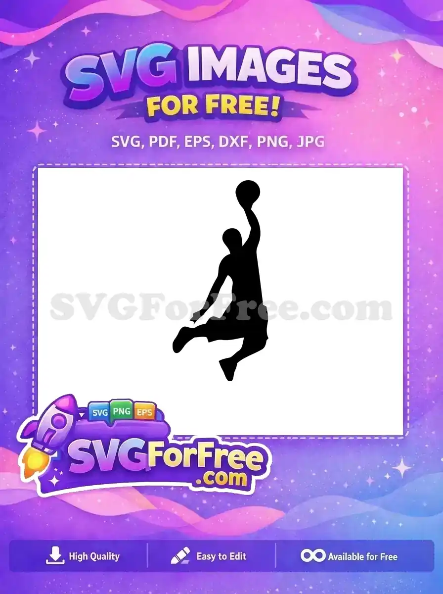 Capture the energy with this free basketball player dunking silhouette, perfect for sports-themed projects. A versatile free vector.