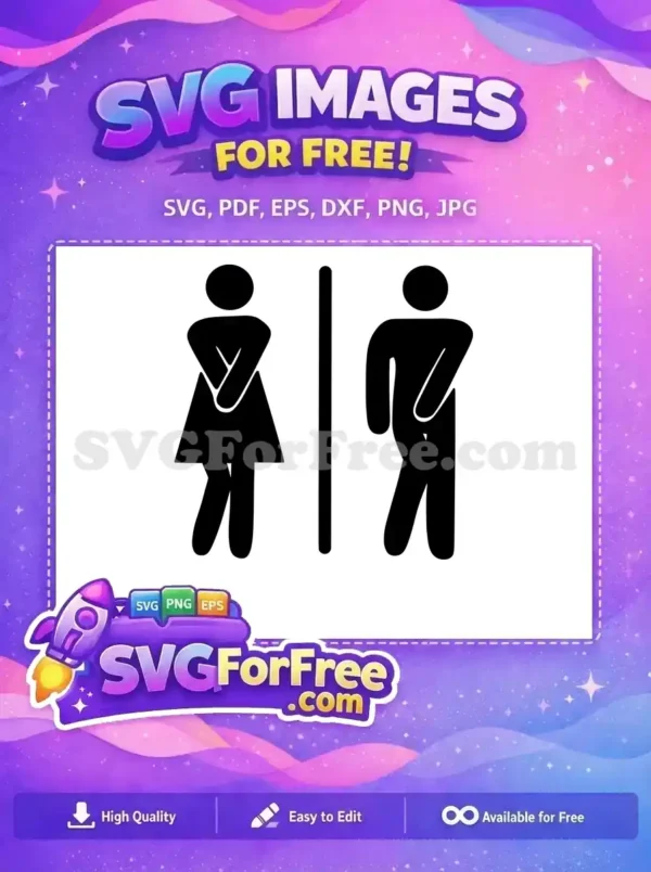 Free SVG of male and female restroom symbols, separated by a line, ready for public signage and clear navigation.